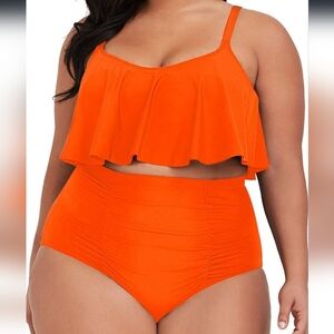 New Plus Women's Orange Ruffle Bikini Set